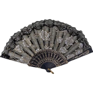 Lace Rose Portable Handheld Folding Fan Punk Lolita Gothic Party Wedding Vintage - Picture 1 of 7