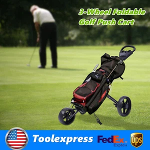 Foldable 3 Wheel Push Pull Golf Club Cart Trolley w/Scoreboard & Foot Brake - Picture 1 of 15