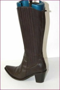 ILARIO FERUCCI Bottes Cuir Marron Foncé Bandes Elastiquées T 36 TBE - Picture 1 of 7