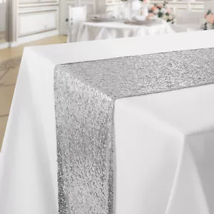 12x108 Silver Sequin Sparkly Table Runner Glitter Tablecloth Cover Wedding Party - Picture 1 of 4