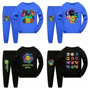 Kids Geometry Dash Long Sleeve T-shirt Pants Suits Casual Pyjamas PJ'S Outfits - Picture 1 of 36