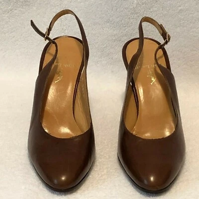 Ralph Lauren Mujer 5.5 B Cuero Marrón Punta Redonda Tacones Cordones Estilo 2508 Foto 1 de 4