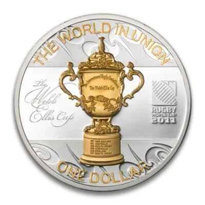 Rugby World Cup 2011 Webb Ellis Cup 1 Oz 999.9 Silver Coin 24k Gold Gilding Cup - Picture 1 of 4