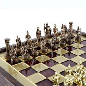 Manopoulos Greek Roman Army Chess Set - Brass Copper Pawns - Red Board - Picture 1 of 5