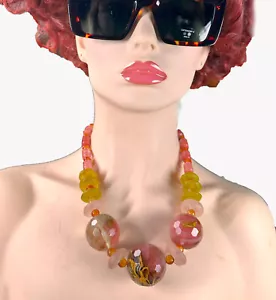 Collar Rosa Fuego Cuarzo Rosa Africano Vidrio Reciclado y Cornalina - Imagen 1 de 12
