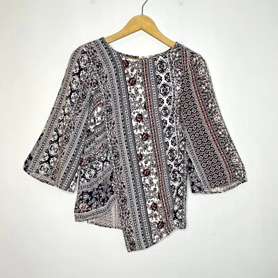 Francesca’s Alya Floral Stripe Blouse Asymmetric Hem Women’s XS - Image 1 of 4