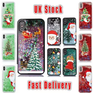 Christmas Quicksand Glitter Liquid Hard Phone Case Cover iPhone X 6 6S 7 8 Plus - Picture 1 of 12