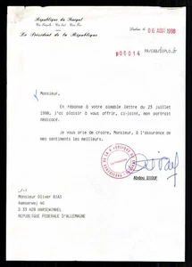 Abdou Diouf Presidente del Senegal 1981-2000 Lettera originale firmata #G 37471 - Foto 1 di 2