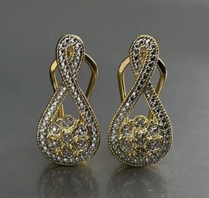KRN BR Gold Plated CZ Diamond Accent Infinity Flower Womens Pierced Earrings 1” - Picture 1 of 10