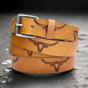 Handmade Men's Western Belt Genuine Full Grain Leather Heavy Duty With Buckle - Picture 1 of 11