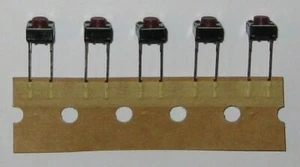 5 X Momentary N.O. Red Push Button Mini PC Board Mount SPST Switch  - 15V - 20mA - Picture 1 of 7