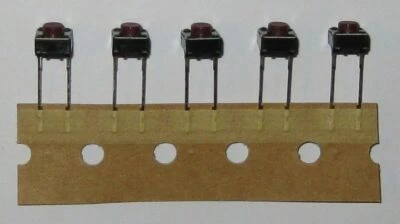 5 X Momentary N.O. Red Push Button Mini PC Board Mount SPST Switch  - 15V - 20mA - Image 1 of 4