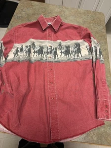 Vtg 90s Wrangler Shirt Rodeo Brushpopper Cowboy Horse Pearl Snap Western L Red - Picture 1 of 6