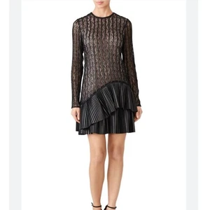 Nha Khanh Faux Leather Trimmed Lace Dress Black Size 10 - Picture 1 of 12