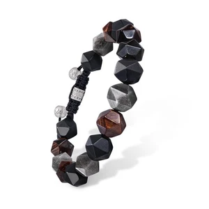 [AWNL] Braided Beaded Bracelet with Silver Obsidian, Black Onyx, and Red Tiger E - Picture 1 of 6