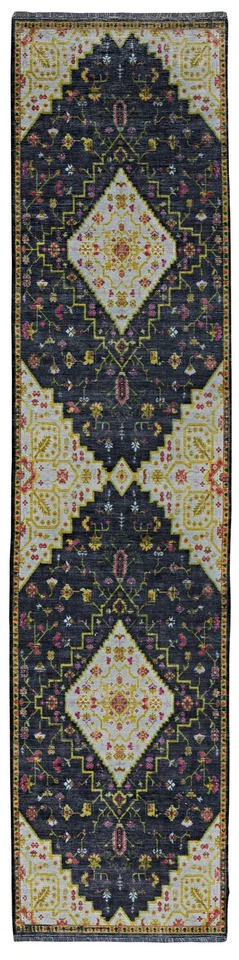 Alfombra de corredor Linon Logan Gazia poliéster 2' X 10' en negro y marfil Foto 1 de 4