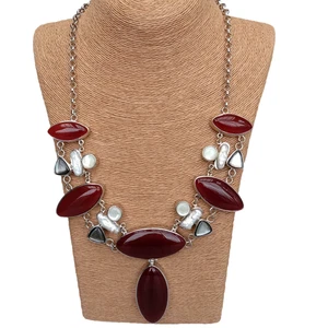 Red Agate White Biwa Pearl Sea Shell Statement Necklace Women Jewelry - Picture 1 of 6