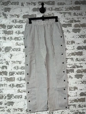 NEW! Soft Lounge Pants - Striped w/ Side Button Detail - Cropped High Water sz M - Image 1 of 4