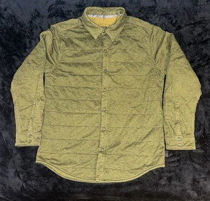 North Face Mens Puffer Shirt Green Jacket Mens Large Silver Snap Button Flannel - Picture 1 of 10