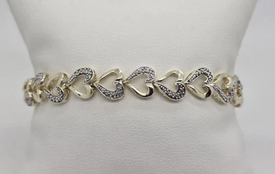Yellow Gold Over Sterling Silver Genuine Diamond Heart Link Tennis Bracelet - Image 1 of 4