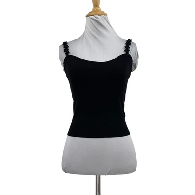 Camiseta sin mangas Bailey 44 para mujer S pequeña negra con tirantes florales camisola ajustada recortada Foto 1 de 4