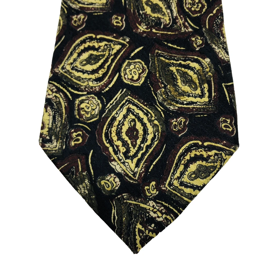尺寸精细布工 58 英寸领带黑色抽象叶子 3.5 英寸丝绸领带意大利 — 第 1/4 张图片