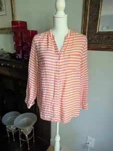 Camicetta donna COLDWATER CREEK media corallo arancione righe lino top manica lunga - Foto 1 di 9