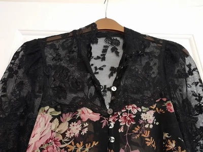 Laura Ashley Blouse-Size 8-Black lace at top and silk material underneath  - Image 1 of 4