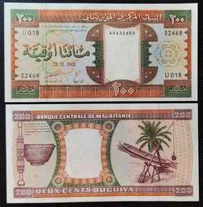 Mauretanien Banknote 200 Ouguiya 2002 Schale und Stab, Kanu, UNC(#11041) - Bild 1 von 1