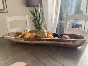 X-Large Hand-carved Oblong Wooden Bowl Fruit Sweets Nuts Long Teak Root Pot Dish - Picture 1 of 5