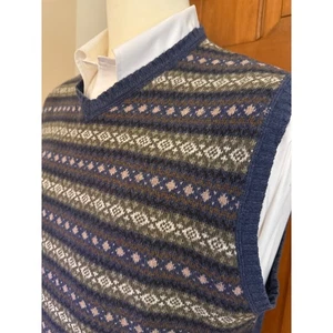 VTG Nautica Sweater Vest Mens M Blue Fair Isle Wool Blend V-Neck Knit Jumper - Picture 1 of 12