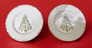 Vintage POTTERY BARN 27cm 10.5” Holiday Cheer Dinner Plates Xmas Tree Pattern - Picture 1 of 7