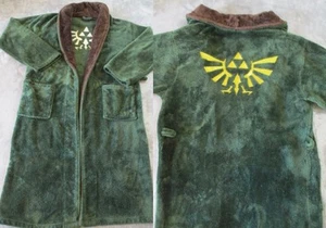 Zelda Tri Force Bathrobe Mens XL Green Brown Teddy Bear Fleece Anime Bath Robe - Picture 1 of 20