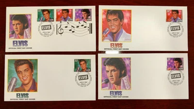 COMPLETE Set Of 4 - 1997 ELVIS PRESLEY FDC Marshall Islands Bright Color & Info - Image 1 of 4