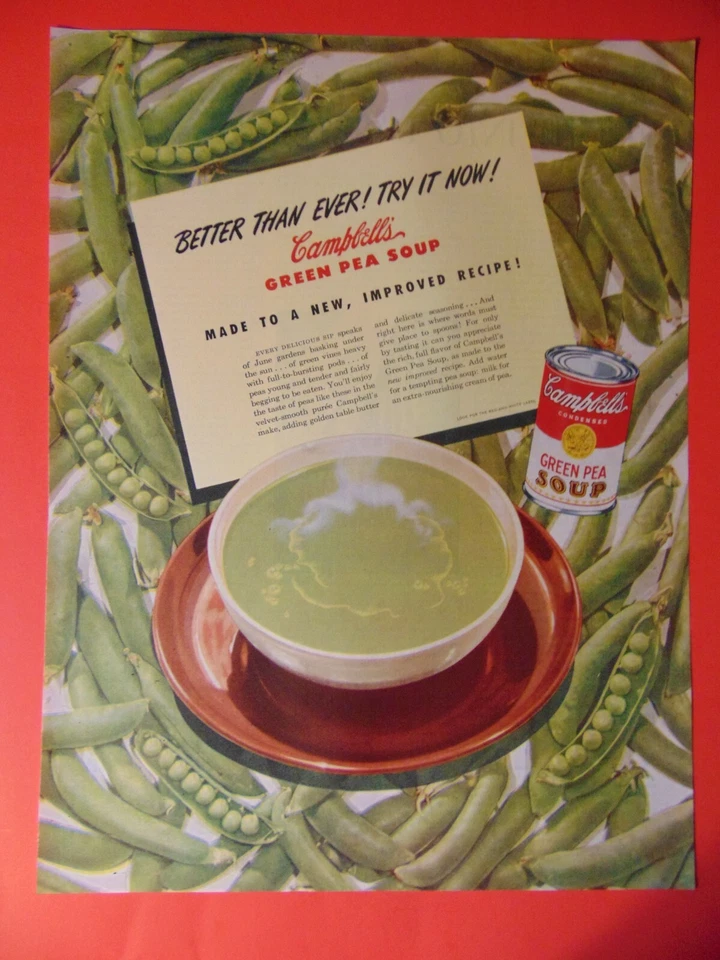 1947 CAMPBELL'S GREEN PEA SOUP Better Than Ever anúncio impresso de arte - Imagem 1 de 1