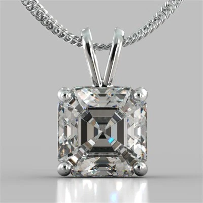 2.00 Ct Asscher Cut Real Moissanite D/VVS1 Engagement Pendant 14K White Gold - Image 1 of 4