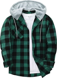 Men'S Flannel Hoodie Shirts Casual Button down Plaid Shirt Jackets for Men Long - Picture 1 of 12