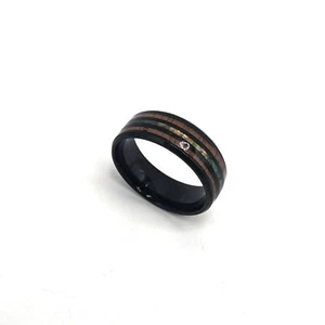 Black Tungsten Carbide Ring with Koa Wood & Abalone Men's Wedding Band Size 10 - Picture 1 of 4