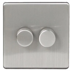 2 Gang 2 Way 250 W Screwless Brushed Stainless Steel Dimmer Light Switch - Picture 1 of 1