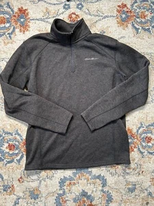 Eddie Bauer Mens 1/4 Zip Sweater Fleece Large Gray Pullover Sweatshirt EUC - Picture 1 of 12