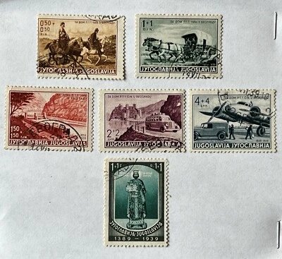 Lote de 6 selos usados semi-postais diferentes da Iugoslávia 1939, Segunda Guerra Mundial - Imagem 1 de 2