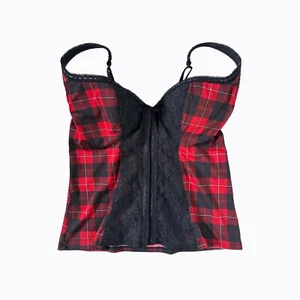 Vintage Torrid Red Plaid Tartan Black Corset Bustier Top Lingerie Y2K Goth SzS/M - Picture 1 of 8