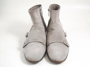 Santoni Double Monk Boots Gray Suede Mens Shoe Size US 8.5 EU 41.5  - Picture 1 of 9