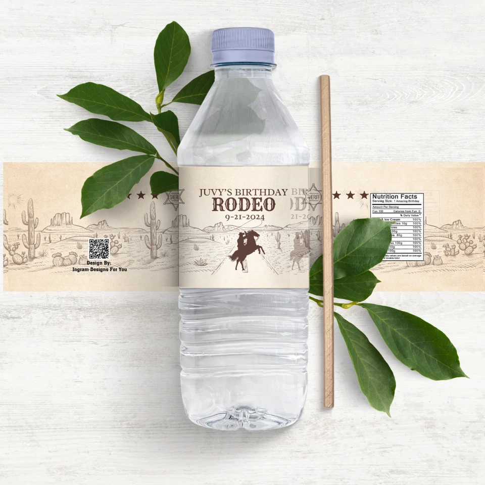 Etiquetas para botellas de agua de cumpleaños de vaquero Foto 1 de 2