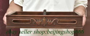 14.4" Old Chinese Huanghuali Wood Dynasty Palace Bat Portable Food Tray Plate - Picture 1 of 10