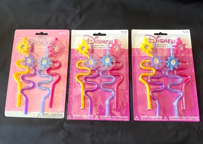 Lote 3 juegos (12 piezas) suministros de fiesta de princesas Disney Favores pajitas ridículas de colección 2001 Foto 1 de 4