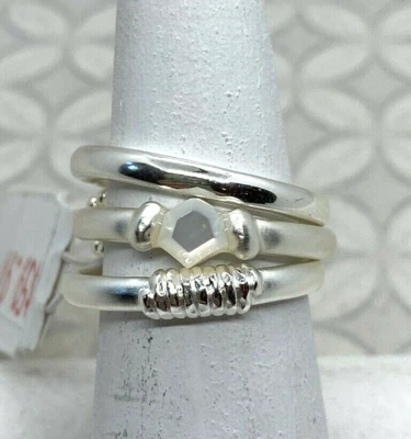 Kendra Scott Ellms Stackable Ring Set bright silver ivory mother of pearl size 7 - Image 1 of 4