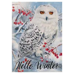 Yard Flag - Hello Winter Owl - polyester - approx. 12" x 18" - Picture 1 of 10