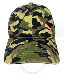 Puma Hat Camouflage Green Adjustable Size Baseball Cap Pink Logo - Picture 1 of 9