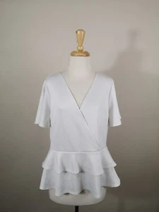 Peplum Blouse White Short Sleeve  Size 18 - Picture 1 of 6